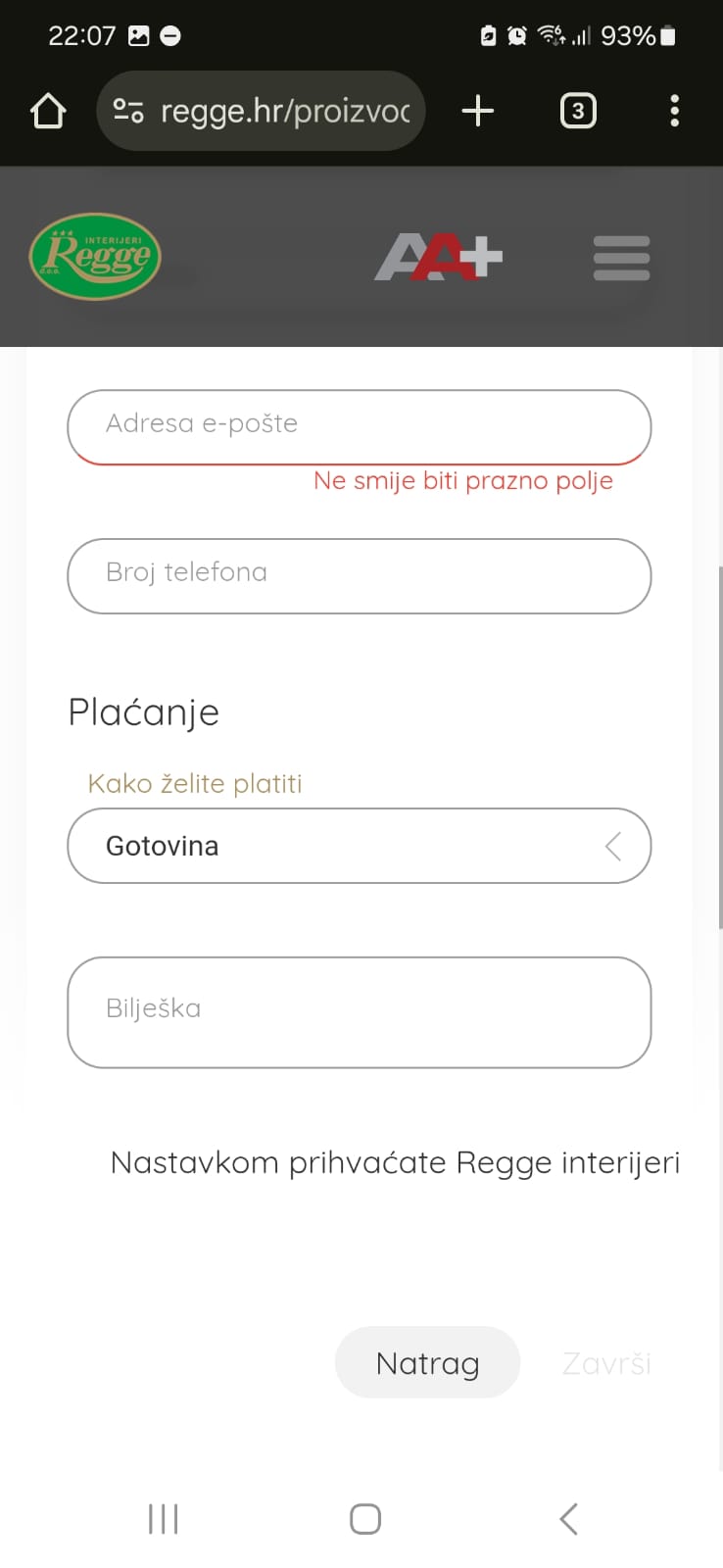 Košarica — Korak 3 Forma